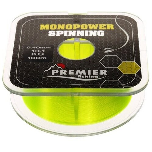 Леска Preмier fishing MONOPOWER SPINNING, диаметр 0.4 мм, тест 13.1 кг, 100 м, флуоресцентная желтая