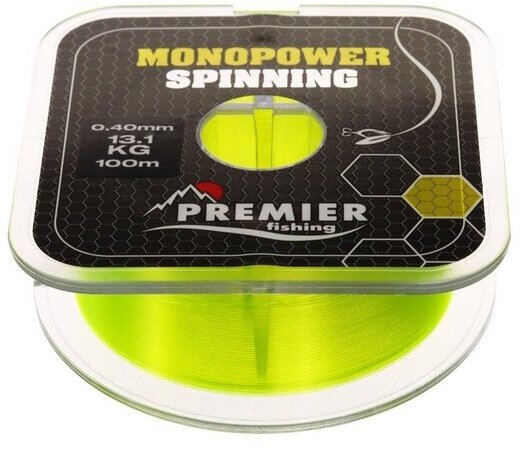 Леска Preмier fishing MONOPOWER SPINNING, диаметр 0.4 мм, тест 13.1 кг, 100 м, флуоресцентная желтая