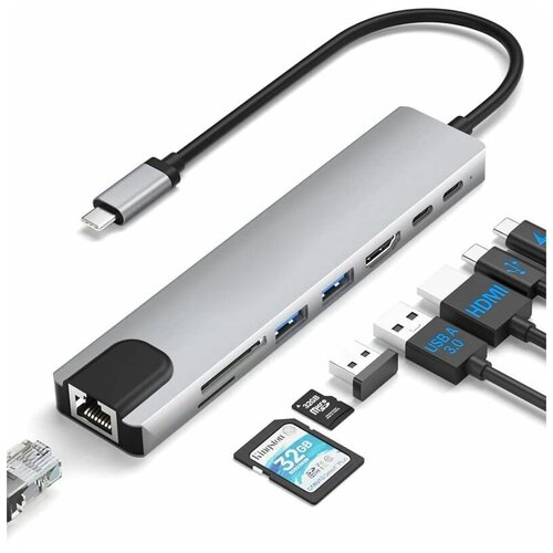 USB-концентратор с Type-C HDMI | RJ-45 | 2xUSB 3.0 | 2xType-C | SD | TF | PD trumsoon type c to hdmi 4k vga usb 3 0 c cable for macbook ipad projector samsung s9 dex huawei p20 dock xiaomi projector tv