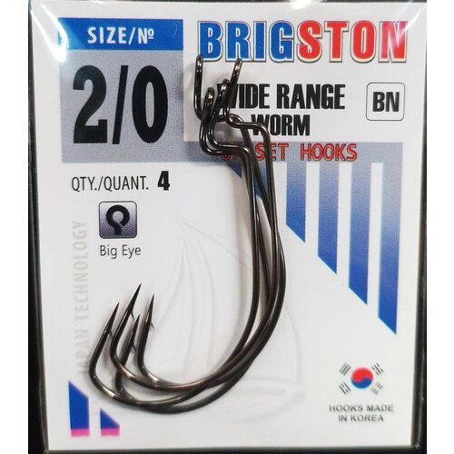 Рыболовные офсетные крючки Brigston Wide Range Worm (BN) №2\0 упаковка 4 штуки