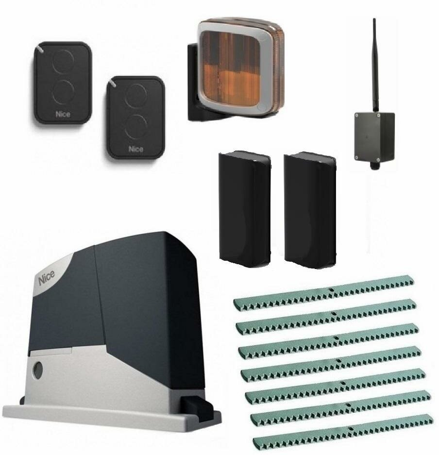 Автоматика для откатных ворот NICE RD400KITFULL7-K-BT комплект: привод 2 пульта Bluetooth-модуль фотоэлементы лампа 7 реек
