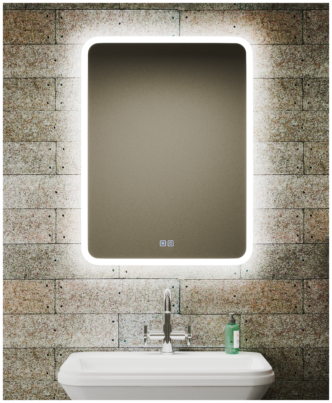 Зеркало Bau Stil 60х80, LeD подсветка, сенсор, антипар, пластиковый защитный корпус - фотография № 1