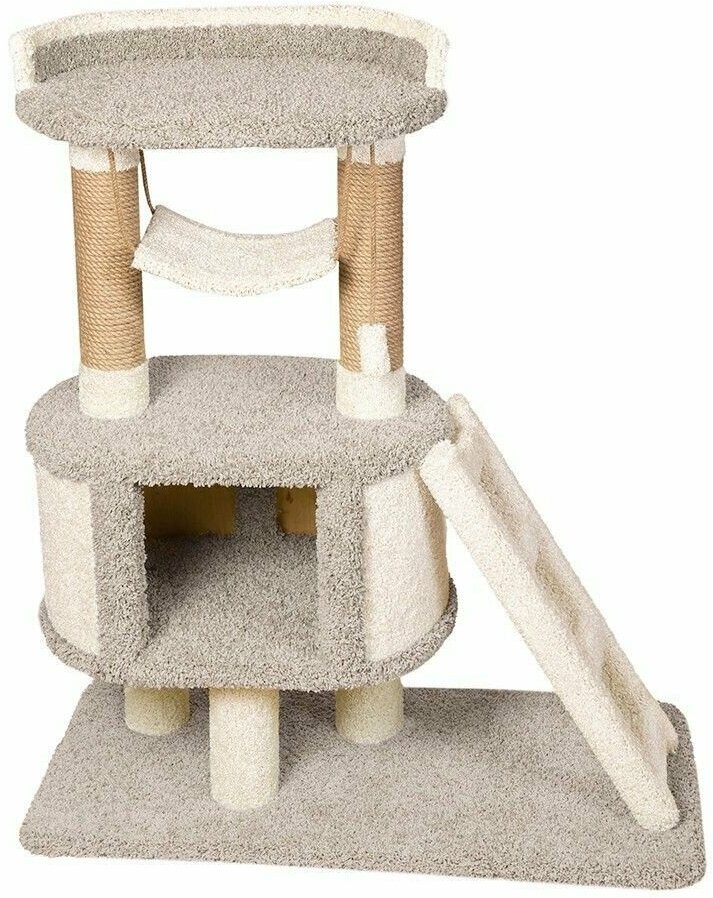 Высокая когтеточка-столбик с домиком и лежанкой для кошек "Игруля" серый - фотография № 5