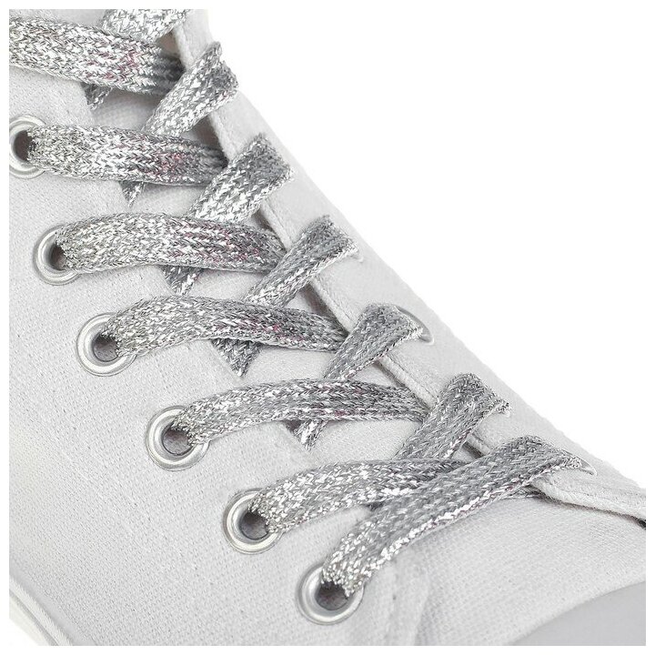Шнурки для обуви, пара, плоские, 8 мм, 110 см, цвет серебристый