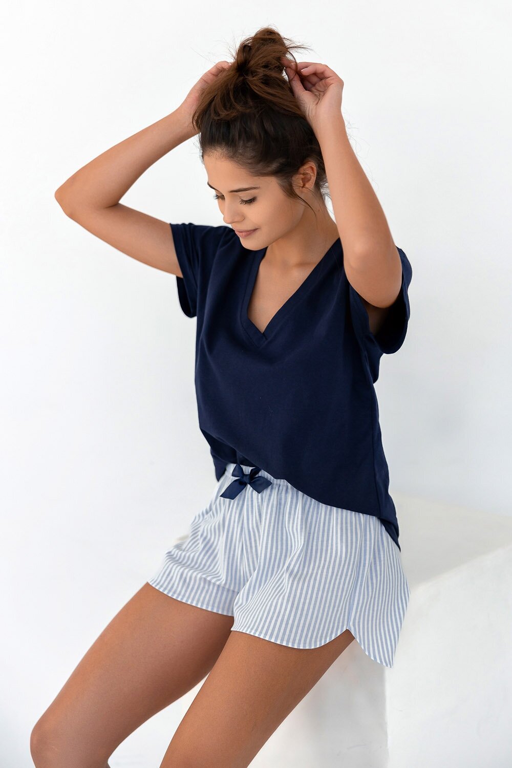 Пижама женская SENSIS Amberlynn, футболка и шорты, темно-синий (Размер: M) - фотография № 4