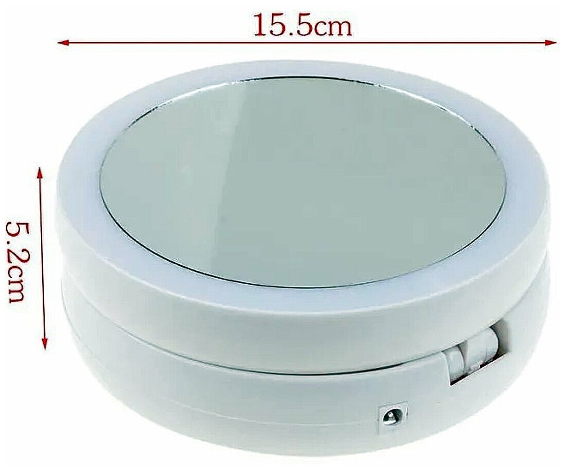 Зеркало настольное с круговой подсветкой светодиодами на батарейках 15 см диаметр - фотография № 7