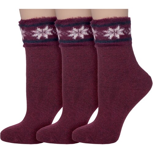 фото Комплект из 3 пар женских носков "пуховые" hobby line бордовые, размер 36-40