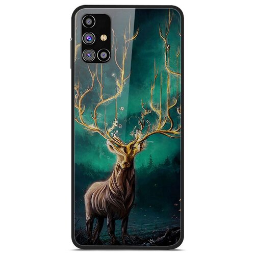 фото Ультра-тонкий силиконовый чехол-бампер mypads для samsung galaxy m31s sm-m317f (2020) с закаленным стеклом на заднюю крышку телефона тематика северный олень