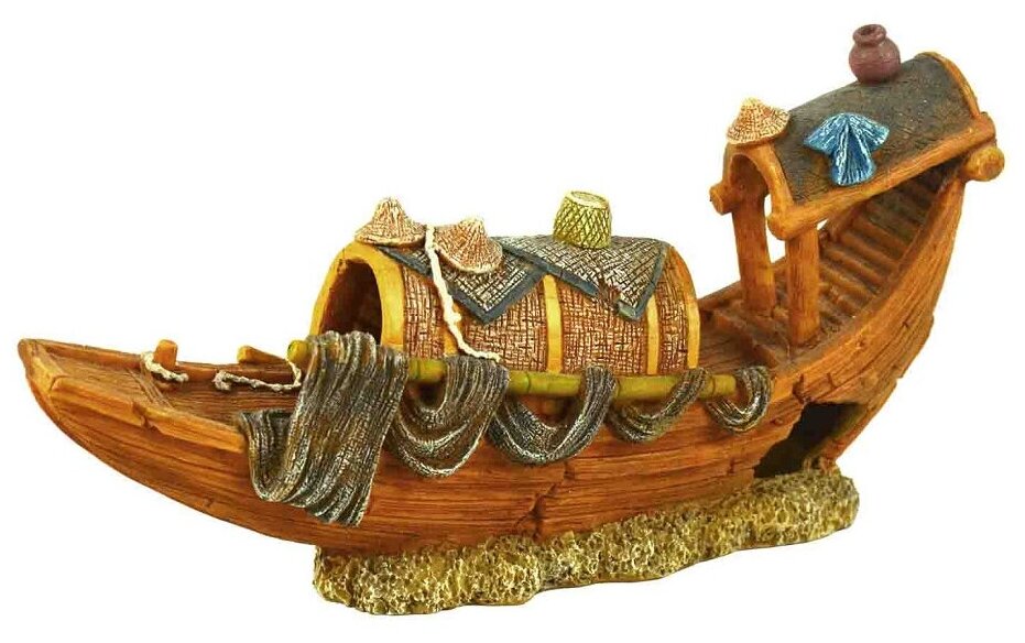 Аквариумная декорация PRIME «Рыбацкая лодка затонувшая» 19×5,6×9,7 см