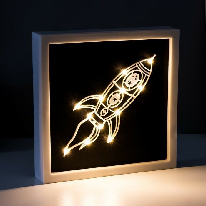 Световая картина-ночник "Ракета" LED USB от батареек 3хАА белый 24,5х24,5х3,5 см RISALUX