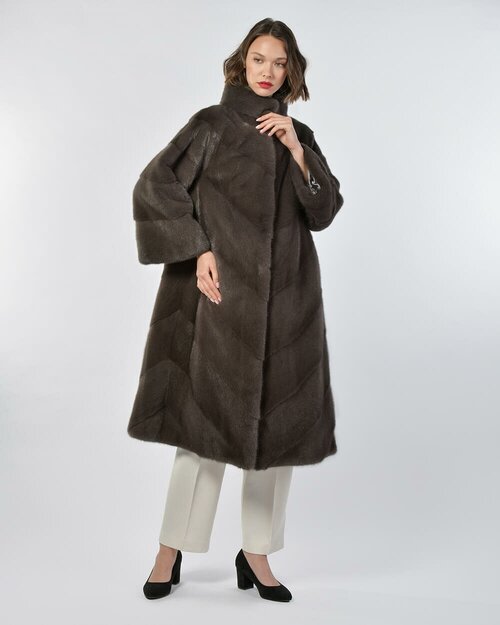 Пальто Manakas Frankfurt, норка, силуэт трапеция, карманы, размер 44, коричневый