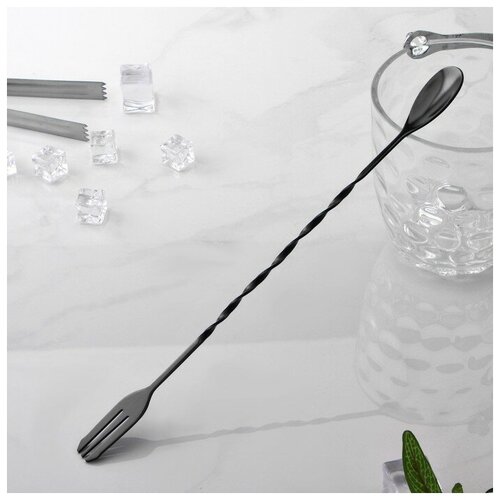 Ложка барная из нержавеющей стали с вилкой длина 325 см цвет чёрный 461₽