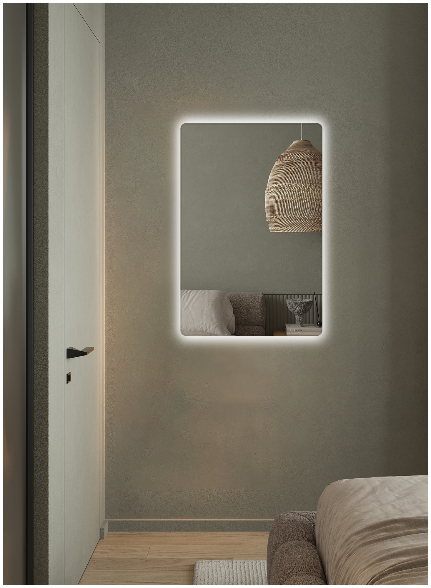Зеркало для ванной Prisma 60*40 прямоугольное вертикальное "парящее" с нейтральной LED-подсветкой