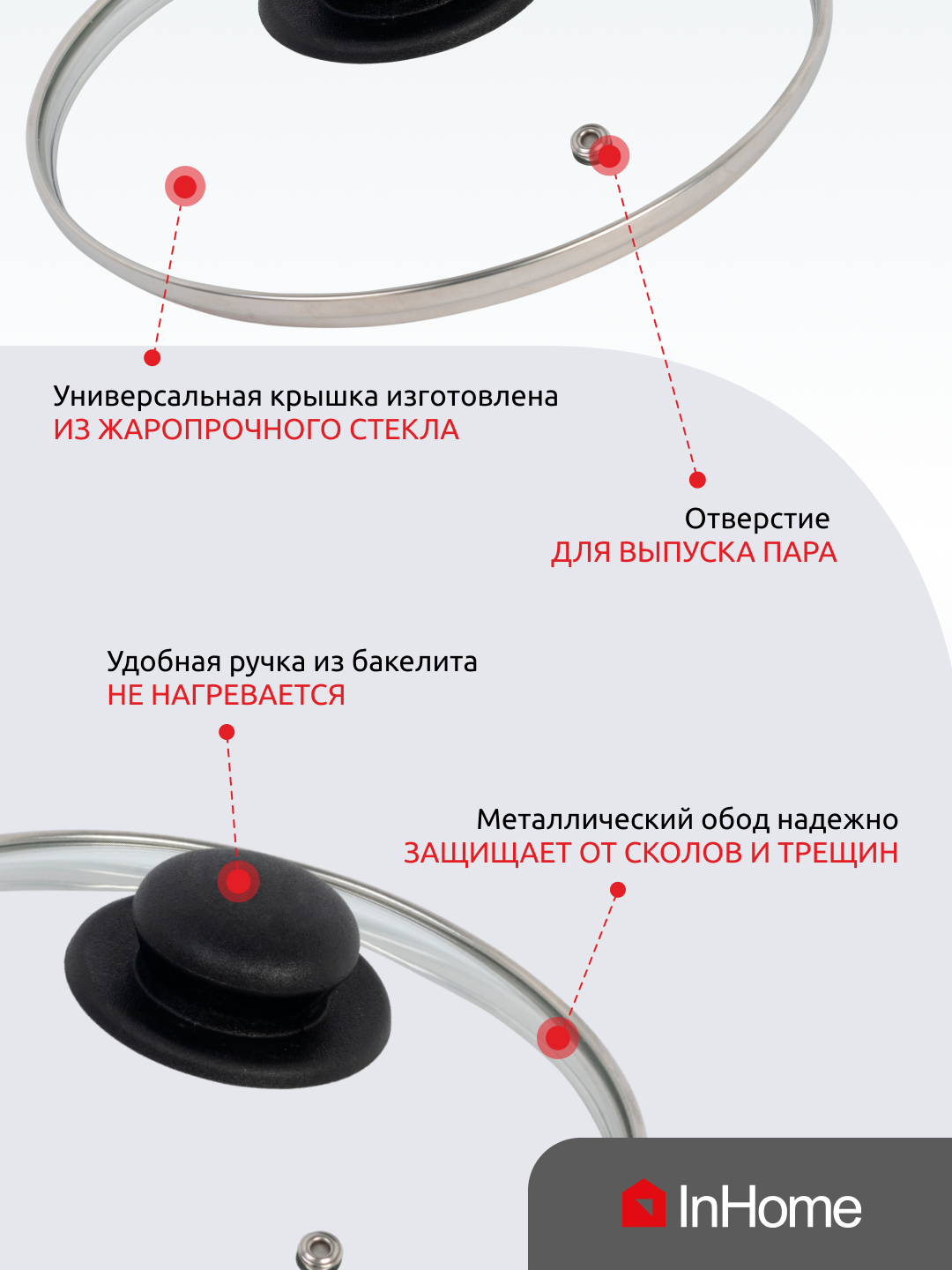 Сковорода литая с антипригарным покрытием классическая InHome, IVFL/124 + стеклянная крышка - фотография № 4