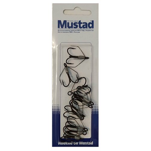 фото Тройник с усиками от зацепов, крючок mustad №4 bln, упаковка 10 штук/блистер рвс