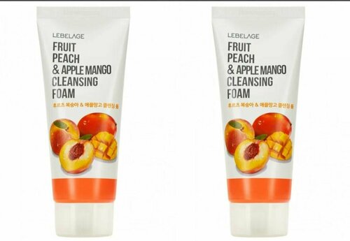 LEBELAGE Пенка для лица очищающая с экстрактами персика и манго FRUIT PEACH&APPLE MANGO CLEANSING FOAM 100мл - 2 штуки