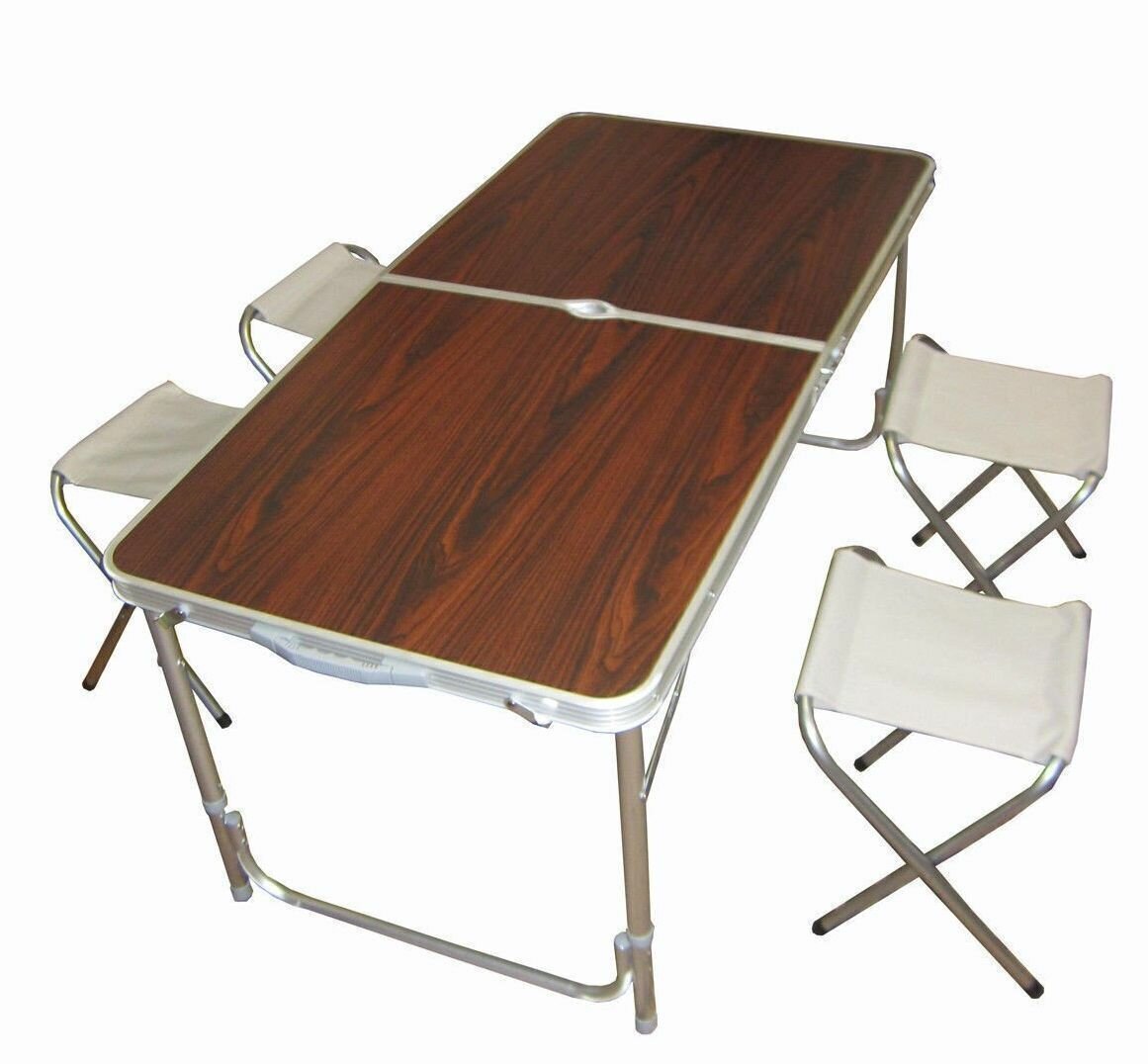 Набор стол + 4 стула Boyaby алюминиевый 60x120 см, коричневый