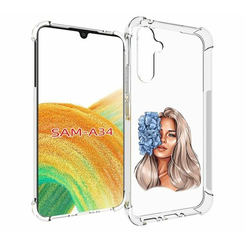 Чехол MyPads блондинка-с-голубыми-цветами женский для Samsung Galaxy A34 задняя-панель-накладка-бампер
