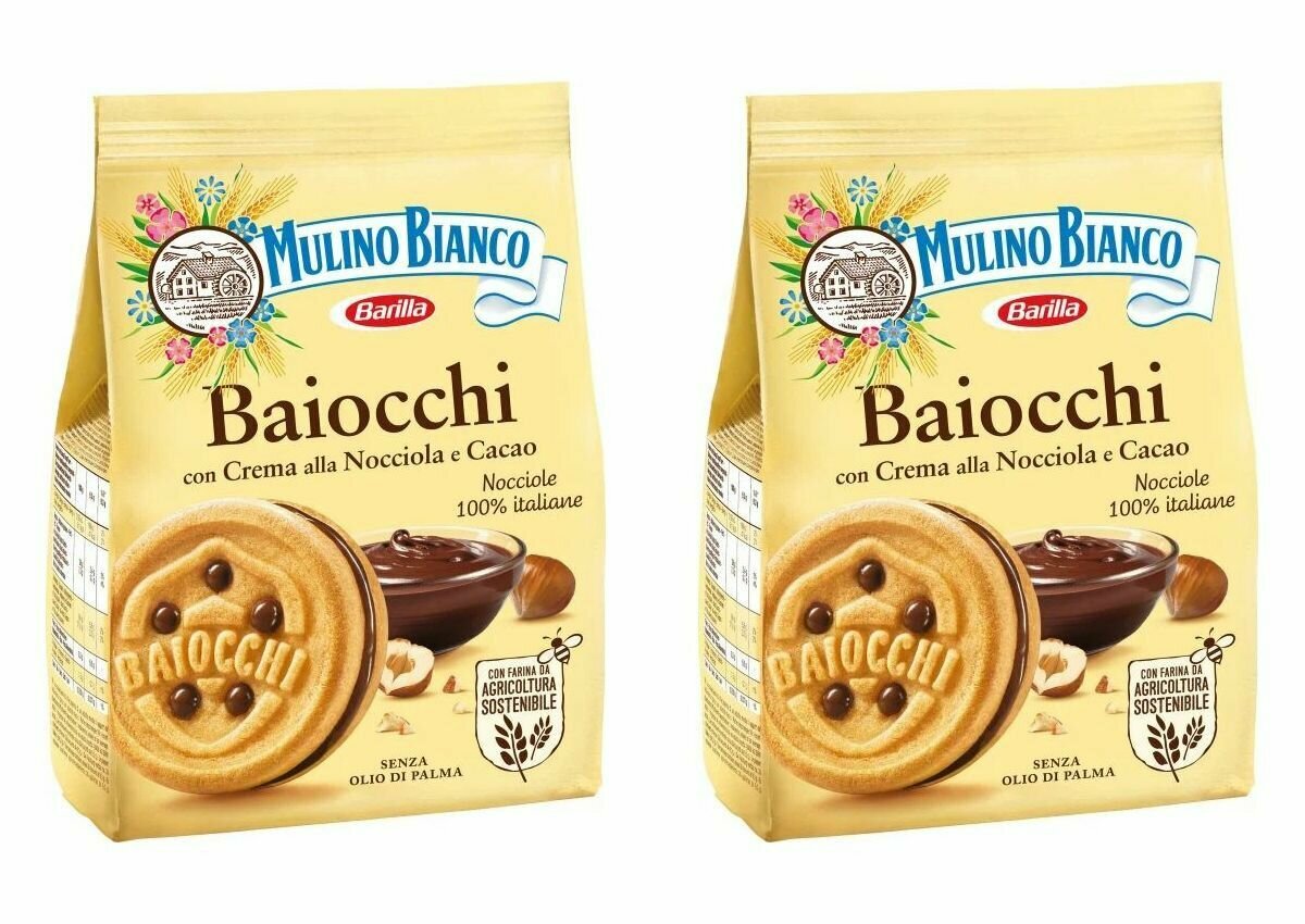 Mulino Bianco Печенье Baiocchi с шоколадно-ореховым кремом, 260 г, 2 уп