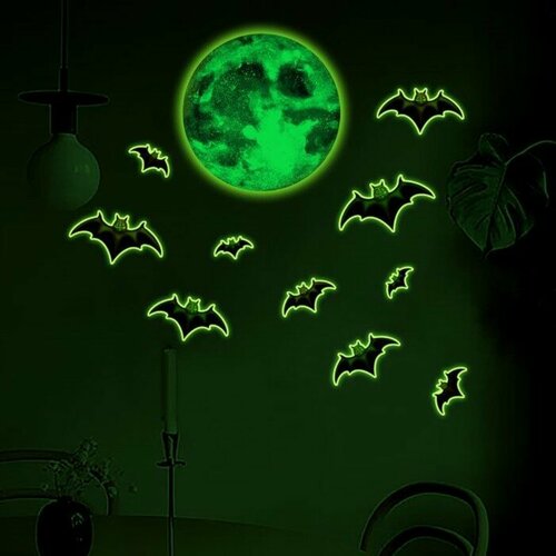 SUI Наклейка пластик интерьерная фосфорная Полнолуние и летучие мыши 30х24 см 712₽