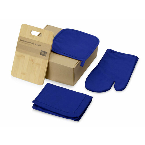 Подарочный набор с разделочной доской фартуком прихваткой синий 1796₽