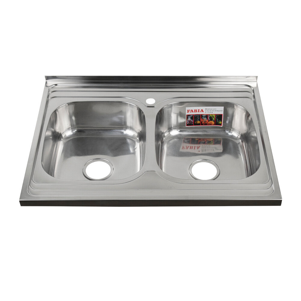 фото FABIA - Мойка накладная двойная 80х60 см, толщина 0,8 мм, глубина 160 мм + большой сифон с переливом 62279