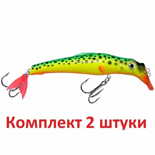Воблер AQUA твин 105mm, цвет 051 (флуоресцентный пятнистик), 2 штуки