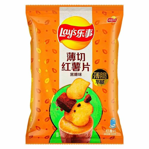 Чипсы из батата Lay's Sweet Potato Dark Brown Sugar со вкусом чёрного сахара (Китай), 60 г