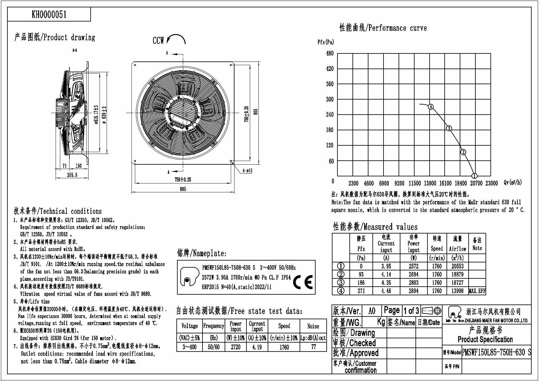 Вентилятор осевой PMSWF150L85-750H-630S MAER инвертор EC + плата - фотография № 2