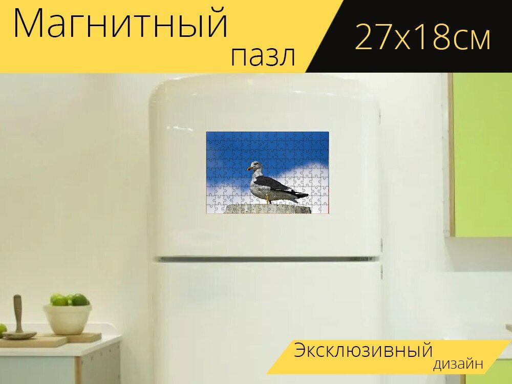 Магнитный пазл "Чайка, птица, сиберд" на холодильник 27 x 18 см.