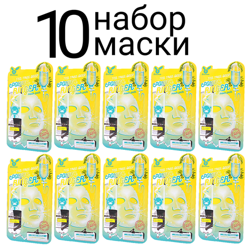 Elizavecca Power Ringer Mask Pack Tea Tree Deep Успокаивающая тканевая маска с чайным деревом набор 10шт