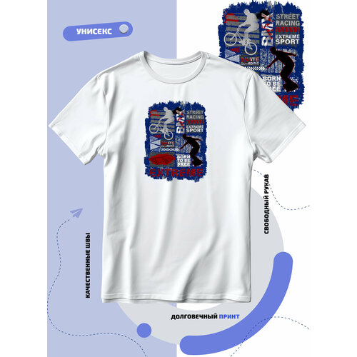 фото Футболка силуэты на скейте и велосипеде extreme sport, размер 7xl, белый smail-p