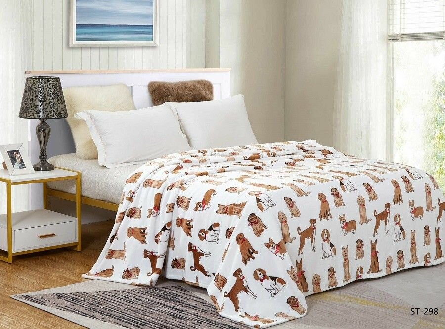 фото Плед детский 100х170 плюшевый из велсофта Собаки