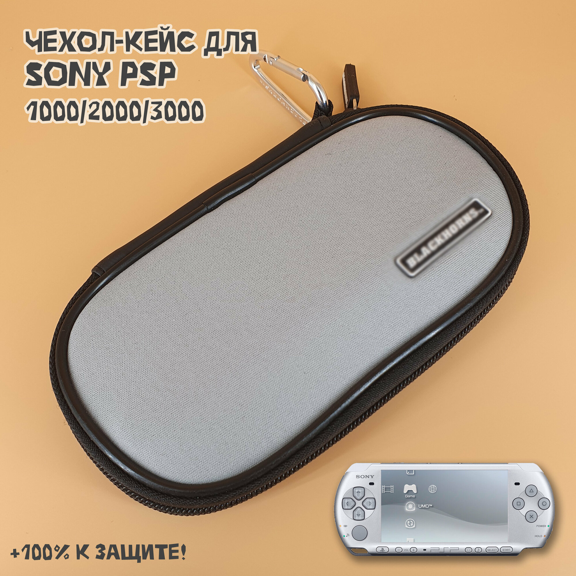 Чехол защитный для Sony PSP 1000/2000/3000, кейс для консоли и аксессуаров, на молнии, серый