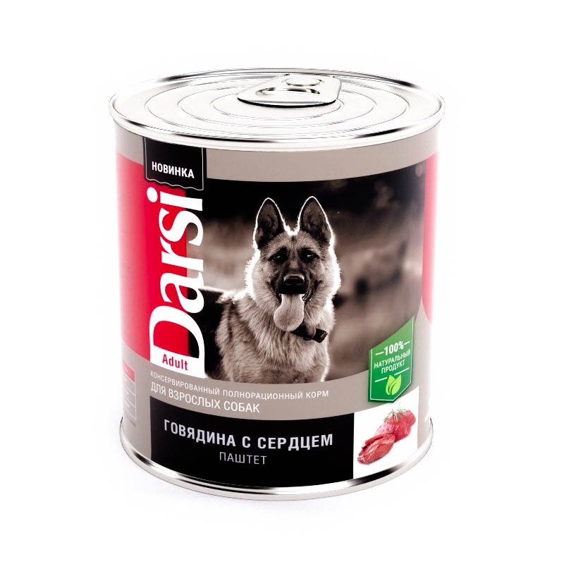 Консервы Darsi (паштет) для взрослых собак "Говядина с сердцем", 850гр, 2шт