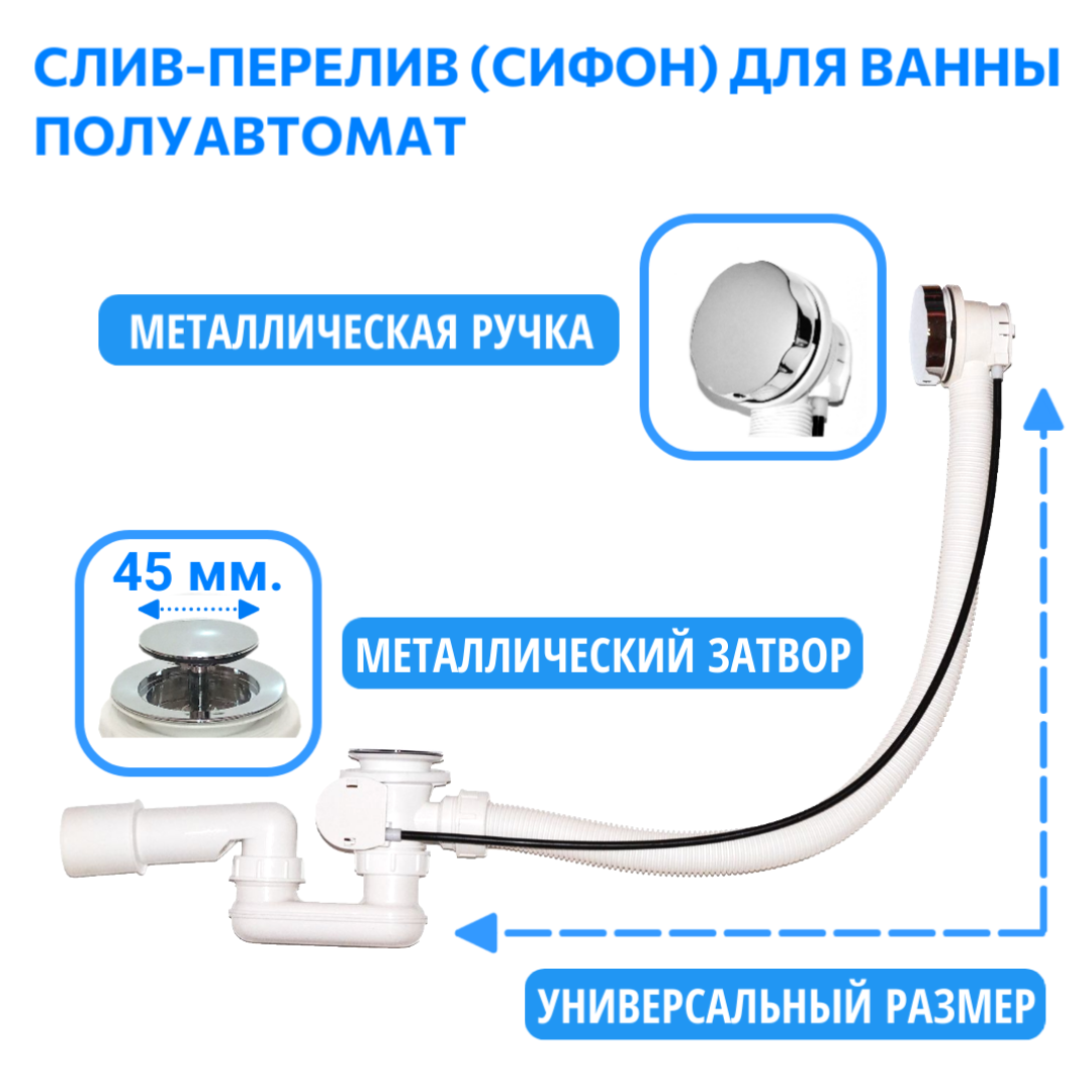 Слив-перелив для ванны полуавтомат Thermolux TL45 PM