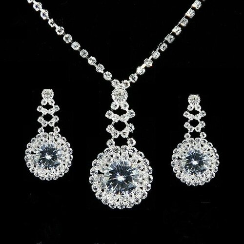 Комплект бижутерии Комплект украшений серьги ожерелье из горного хрусталя циркона, искусственный камень, кристаллы Swarovski, циркон, горный хрусталь, хрусталь, серебряный