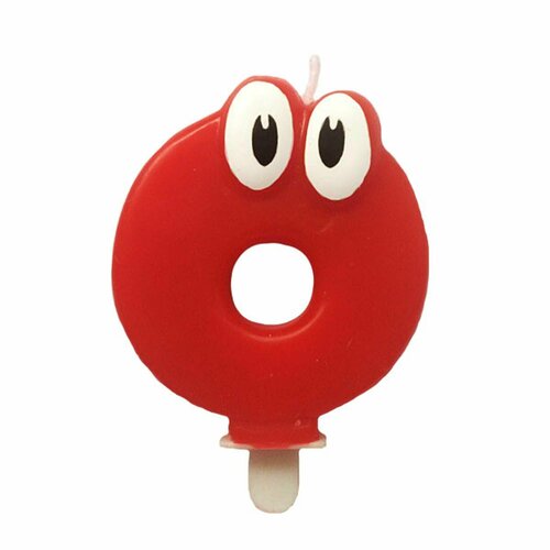 Свеча для торта Цифра 0 Красная С глазками 6,5 см