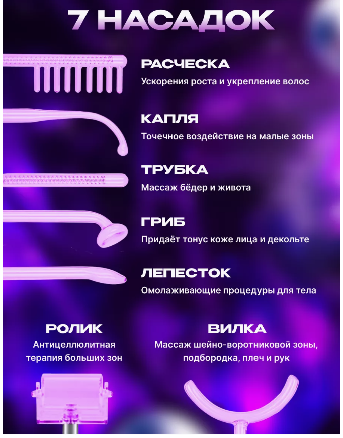 Дарсонваль профессиональный для лица, тела и волос 7 насадок - фотография № 2