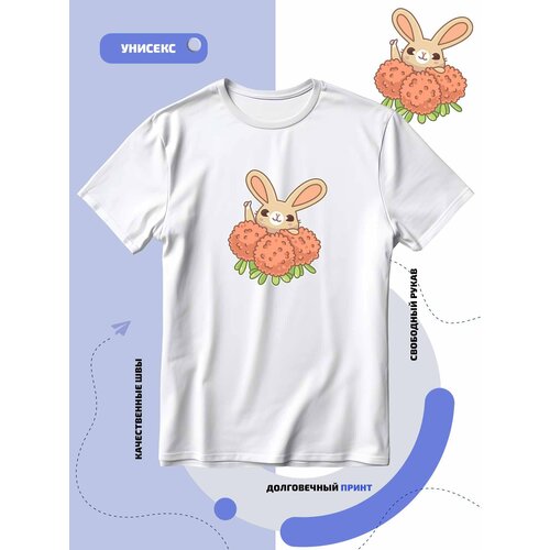 Футболка SMAIL-P летний заяц с букетом, размер 4XS, белый детская футболка заяц с морковным букетом 116 синий