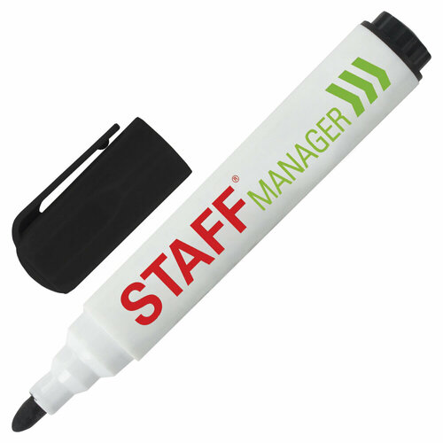 Маркер стираемый для белой доски черный, STAFF Manager WBM-491, 5 мм, с клипом, 151491 упаковка 24 шт. staff маркер для доски manager зелeный