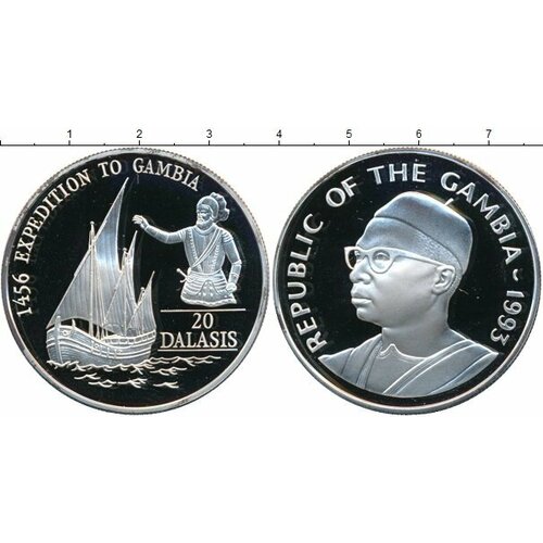 Клуб Нумизмат Монета 20 даласи Гамбии 1993 года Серебро Экспедиция в Гамбию 1456 г