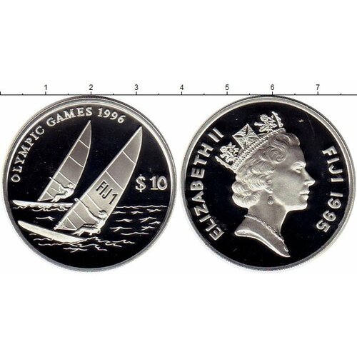 Клуб Нумизмат Монета 10 долларов Фиджи 1995 года Серебро Олимпийские игры, Парусный спорт