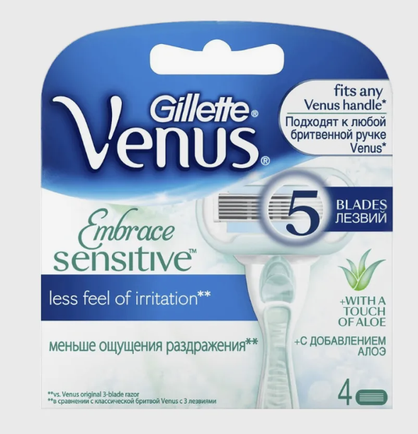 Сменные кассеты для бритья Gillette Venus Embrace Sensitive, для чувствительной кожи, 4 шт.