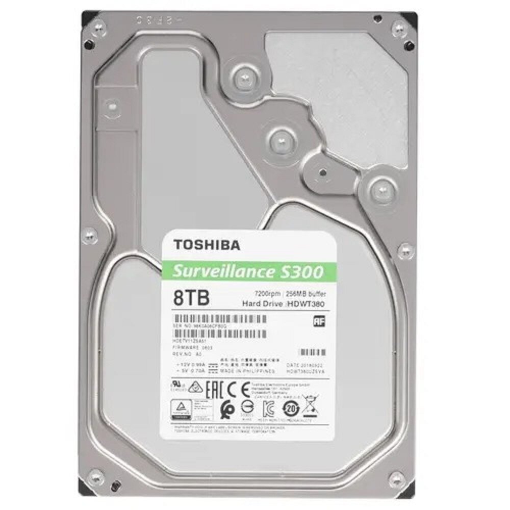 Toshiba Жесткий диск 8TB Toshiba Surveillance S300 (HDWT380UZSVA) {SATA 6.0Gb/s, 7200 rpm, 256Mb buffer, 3.5" для видеонаблюдения}