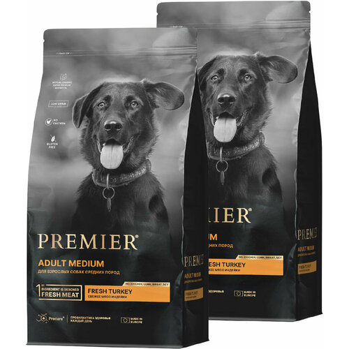 PREMIER LOW GRAIN DOG ADULT MEDIUM TURKEY низкозерновой для взрослых собак средних пород с индейкой (3 + 3 кг) grandorf single grain dog adult mini turkey низкозерновой для взрослых собак маленьких пород с индейкой 1 кг х 6 шт