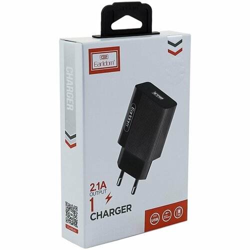 Зарядное устройство 1xUSB с кабелем Lightning 1м 2.1А Earldom ES-201i - черный многопортовое зарядное устройство на 5 usb для путешествий и дома earldom power port