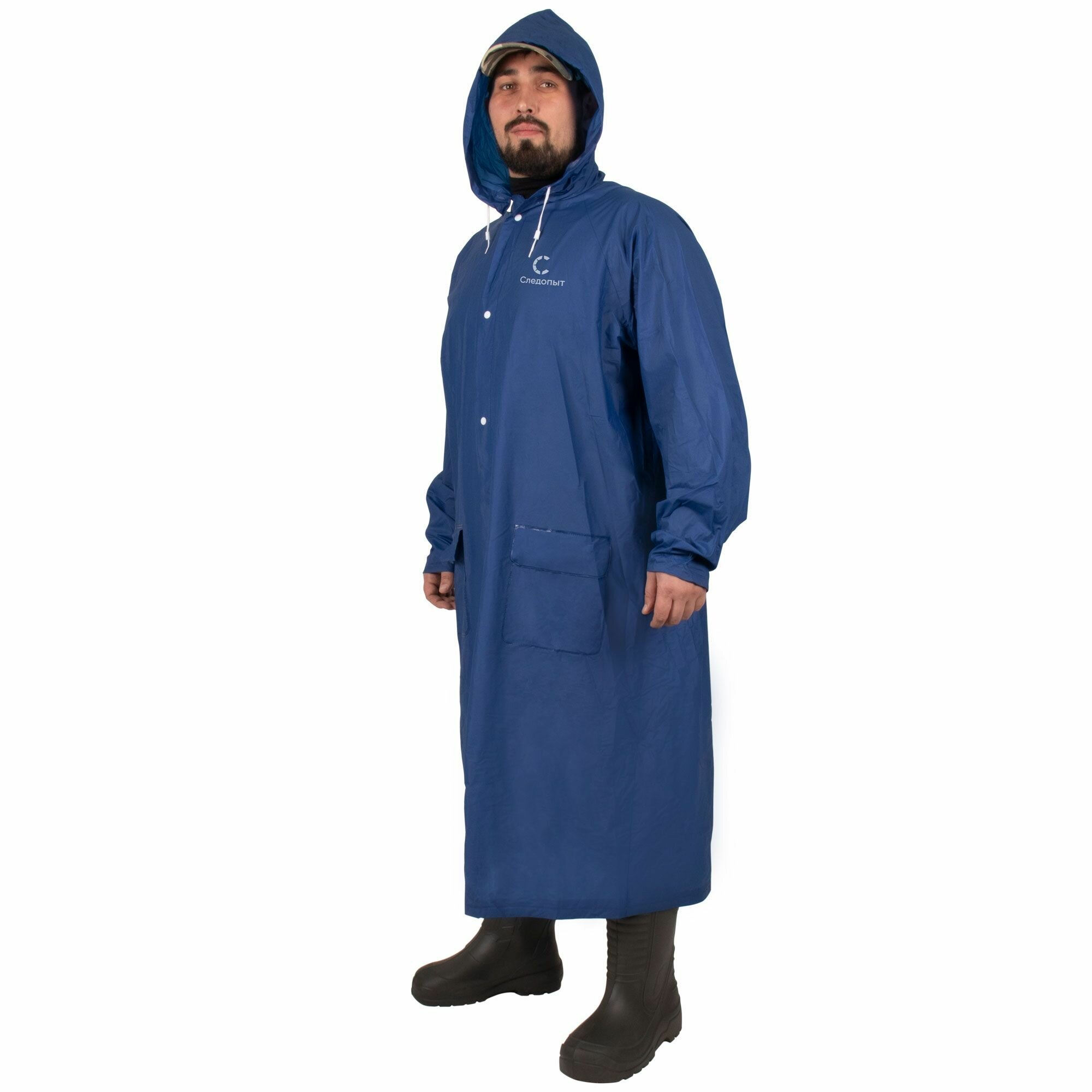 фото Плащ-дождевик Следопыт плотный PVC 68х120см р.48-50 с козырьком (в чехле), синий PF-RC-08