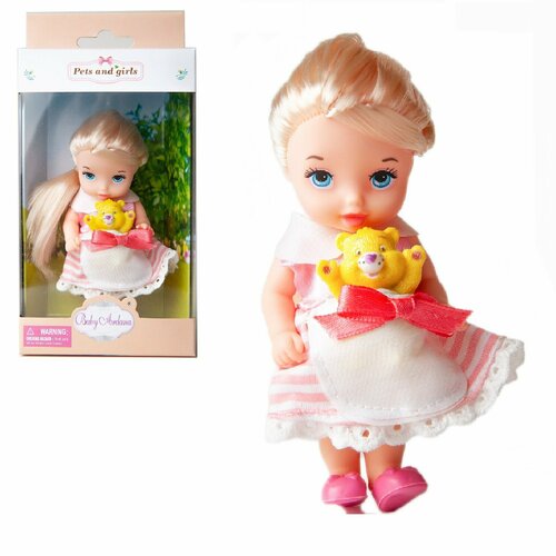 Кукла-мини Baby Ardana серия Питомец блондинка с желтым мишкой 11 см - Junfa Toys [A593/желтыймишка] кукла junfa toys party boom gun salute lm2731пц разноцветный