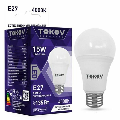 Лампа светодиодная TOKOV ELECTRIC 15 Вт А60 4000 К Е27 176-264В 368₽